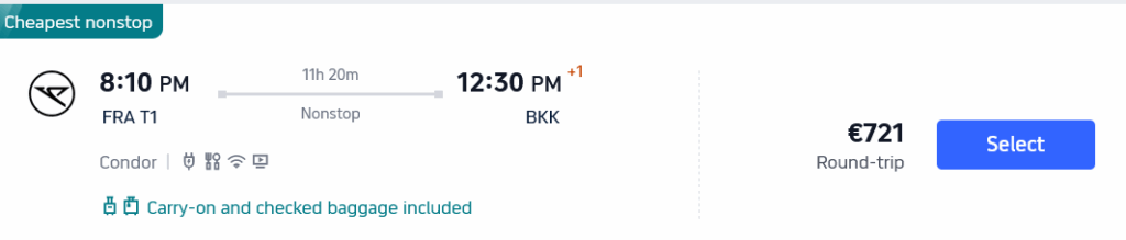 Screenshot Condor FRA BKK Nonstop