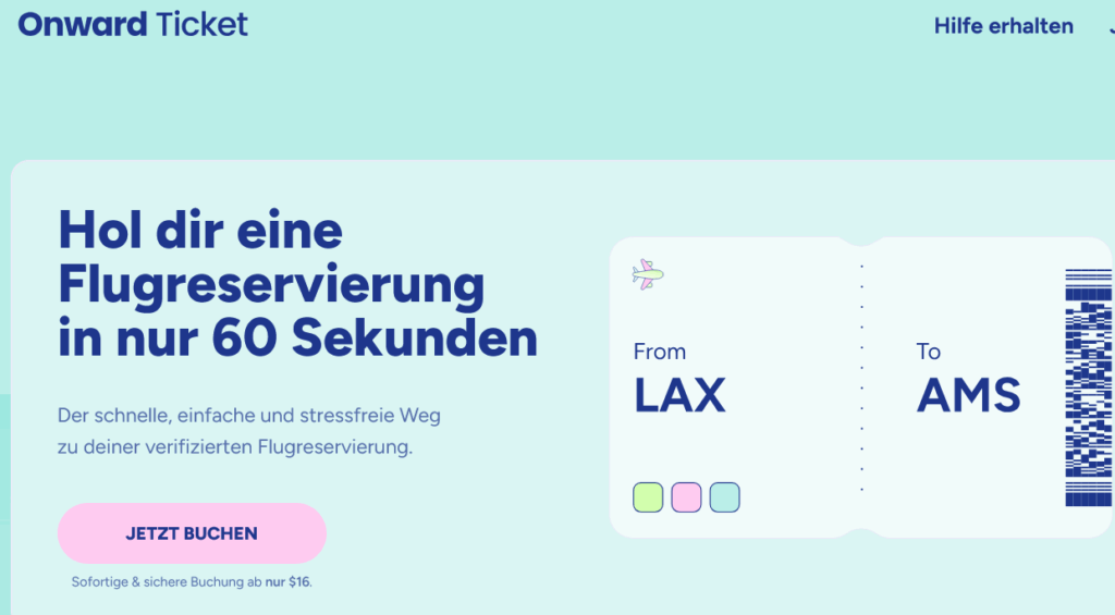 Screenshot Onward Ticket