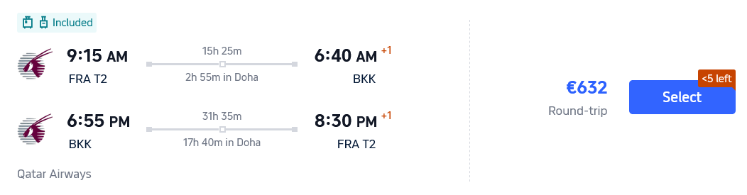 Screenshot Qatar Flights from Frankfurt to Bangkok Dezember Trip 3