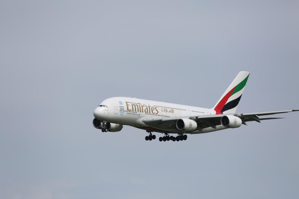 Emirates A380 im Landeanflug