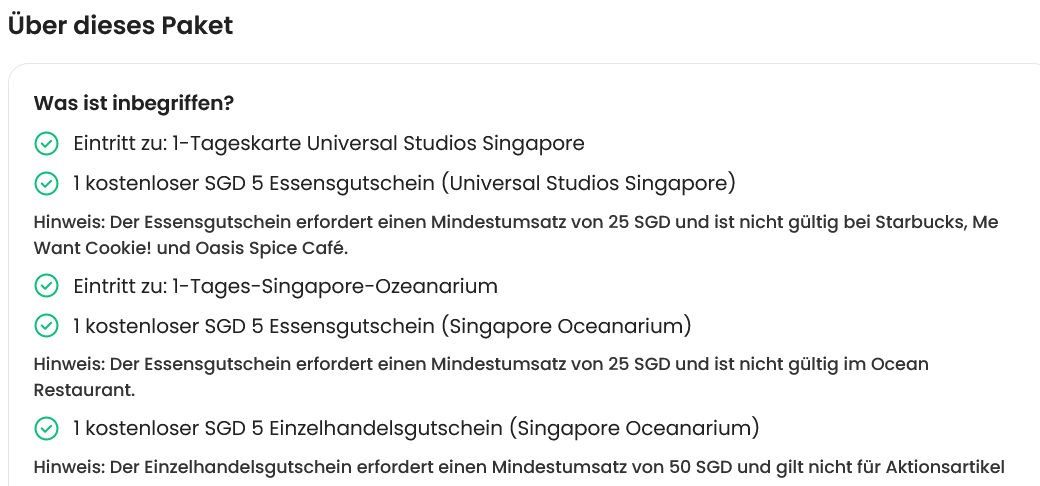 Universal Studios SIN Gutschein Details